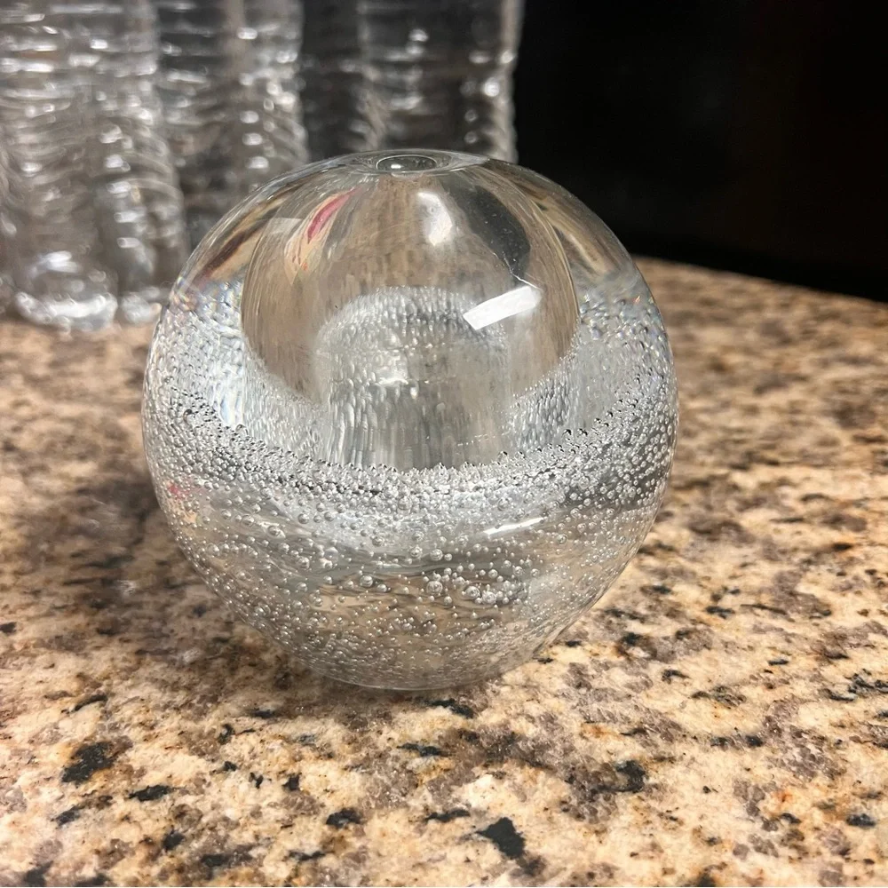 Hand Blown Glass Clear bubble bud vase Paperweight - Picture 3 of 6